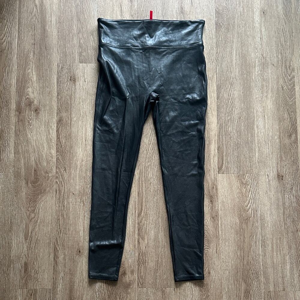 SPANX Faux Leather Leggings Black Size XL Shaping High Rise Slimming Pants
